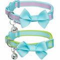 Blueberry Pet Pack of 2 Cat Collars Classic Solid Adjustable Breakaway Cat Collar with Bell and Bow Tie Fresh Mint Neck 9"-13"