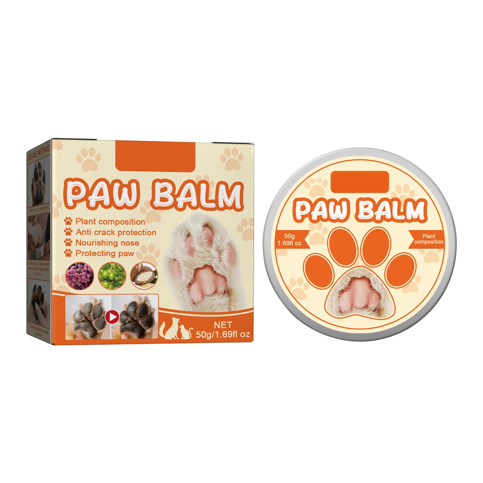 YAODHAOD Dog Paw BalmDog Paw Wax for Dry Paws & NosePure Natural Food-Grade Ingredients Puppy Foot BalmProtects and Heals Dry Cracked Paws (Moisturizing and Repairing Type 50g/1.7Oz)