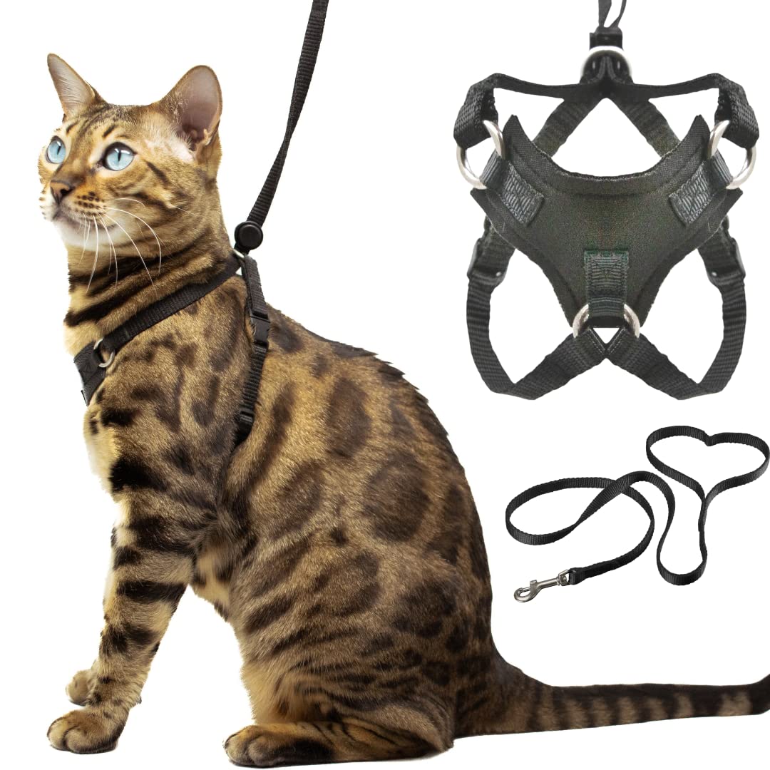 Houdini™ Escape Proof Cat Harness and Leash Set by OutdoorBengal for Walking Cats and Kittens (Soft Mesh Medium Cat)
